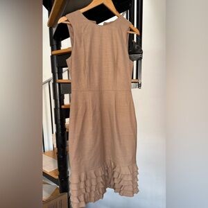 J CREW Ruffled Hem Wool Tan Camel Workwear Dress Size 4